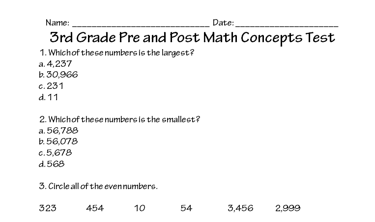 3rd grade math practice test pdf