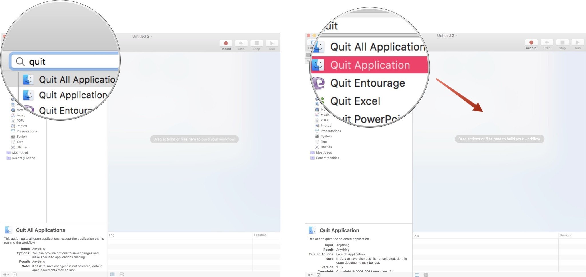 automator to quit application at time