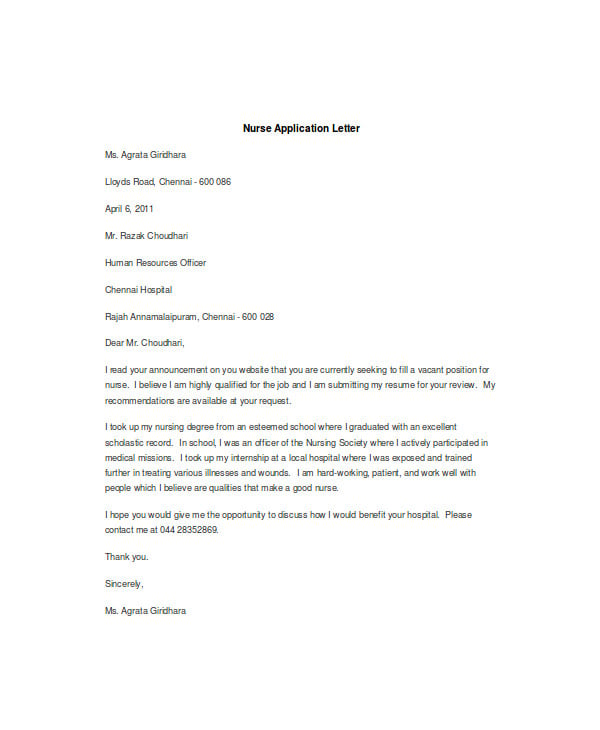 application letter sample for any vacant position