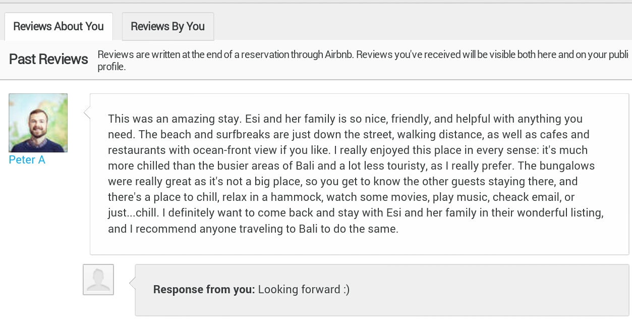 airbnb guest review sample
