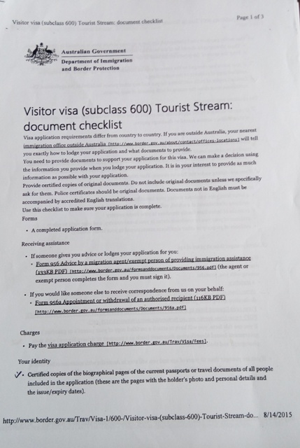 australia visitor visa application document checklist