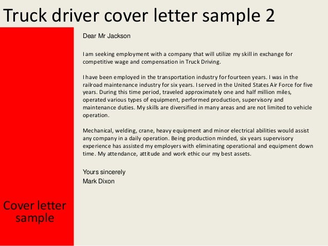 cover letter sample for truck driver