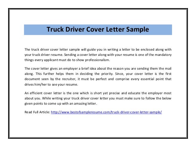 cover letter sample for truck driver